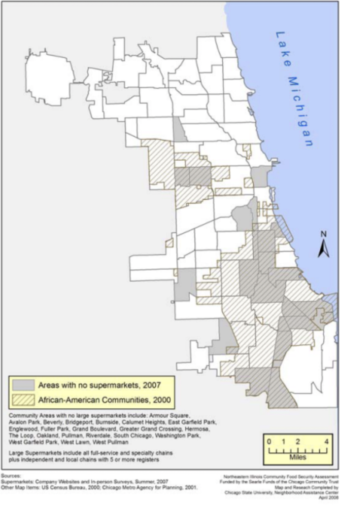 disproportionate overlap between African-American communities and food deserts in Chicago