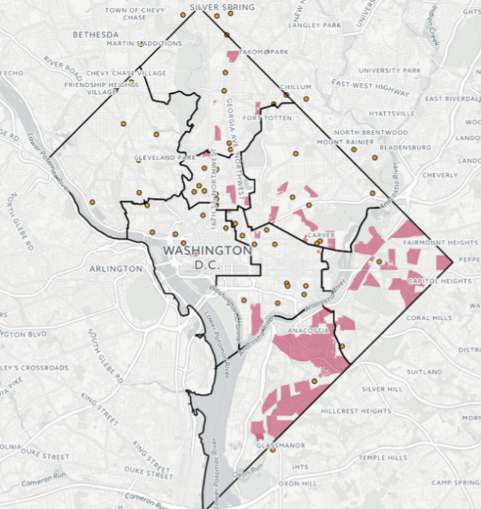 food deserts in D.C. by small districts of DC.