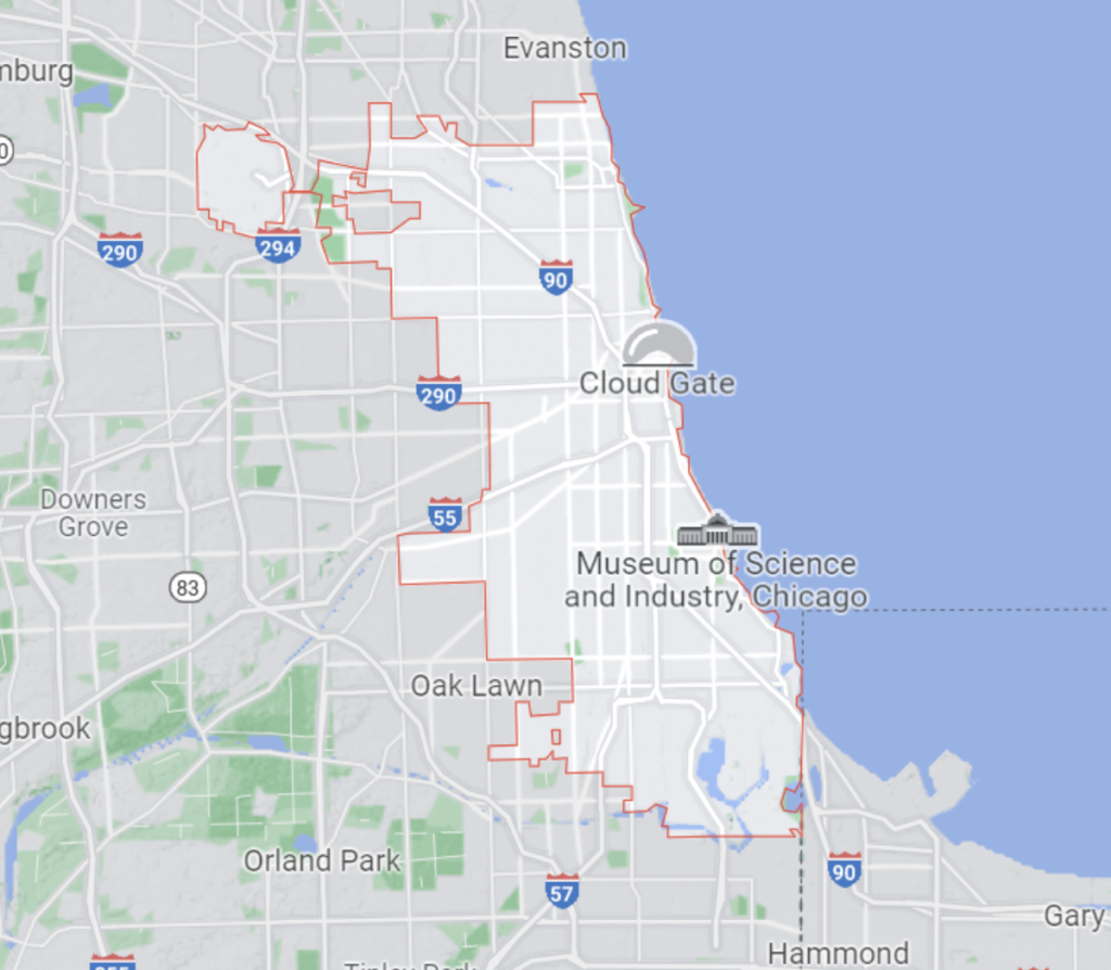 zoomed-in view of food deserts in Chicago by community area