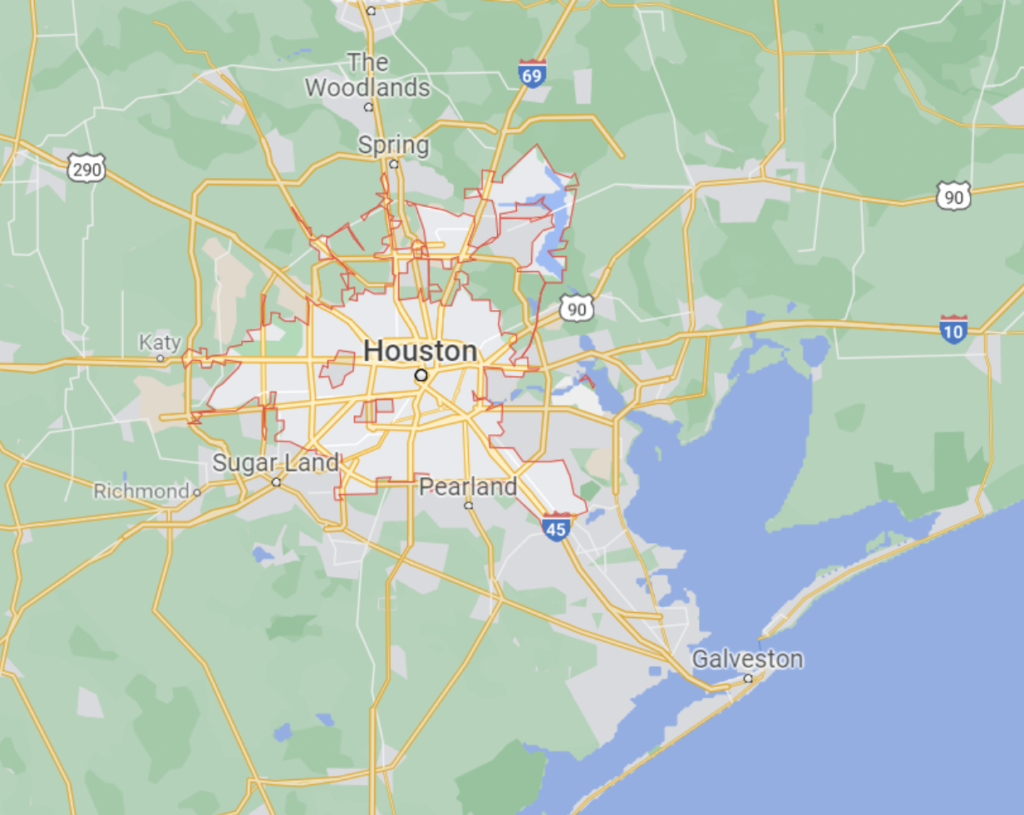 zoomed-in view of food deserts in Houston